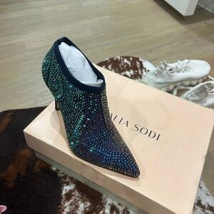 Thalia Sodi Iridescent Crystal Pointed Bootie - Blue/Green